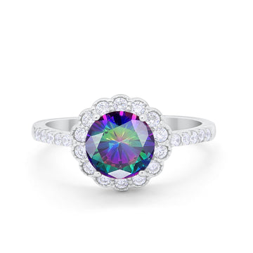 Art Deco Engagement Ring Vintage Style Round Simulated Rainbow CZ 925 Sterling Silver